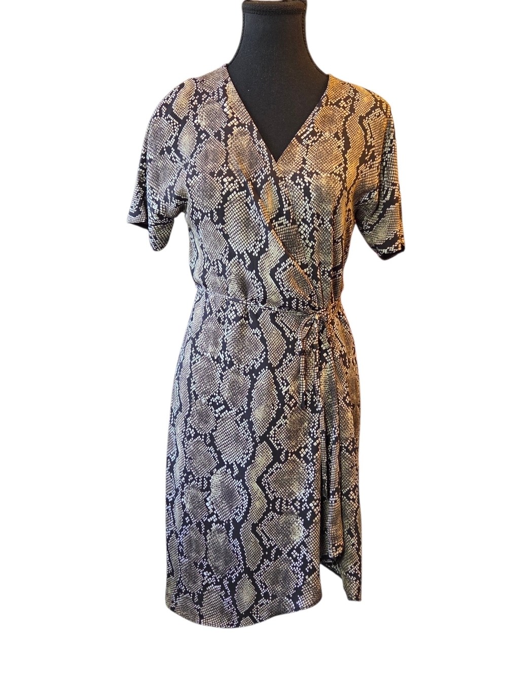 Babaton Snake-Print Wrap Mini Dress in tan and black Size XXS - Picture 2 of 6